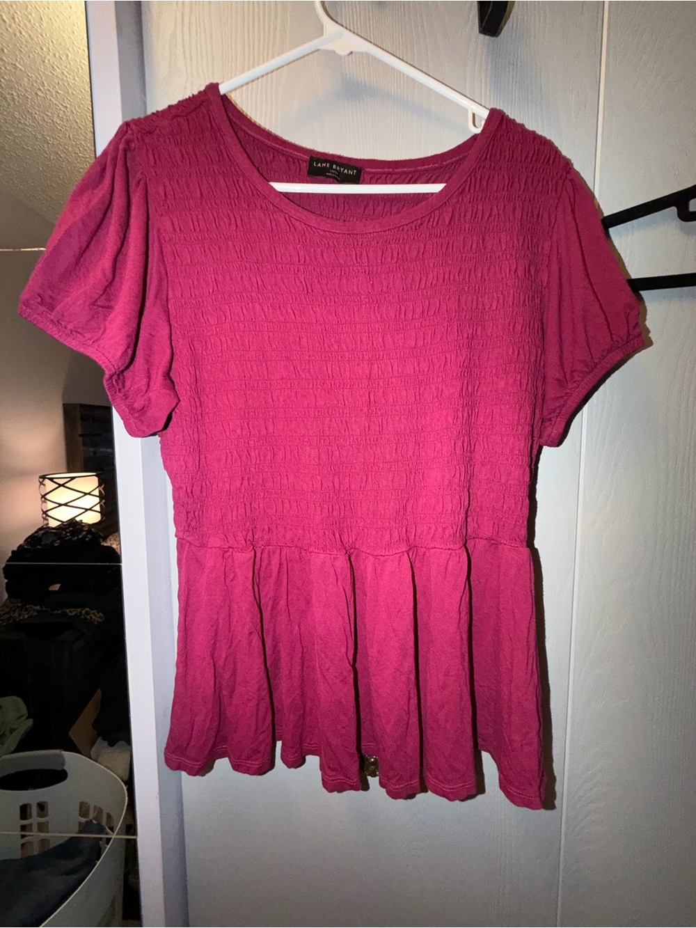 Lane Bryant Magenta Peplum Short Sleeve Top